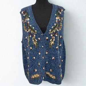 Vintage‎ Embroidered Acorn & Leaf Knit Vest by Venezia Jeans Size 18/20